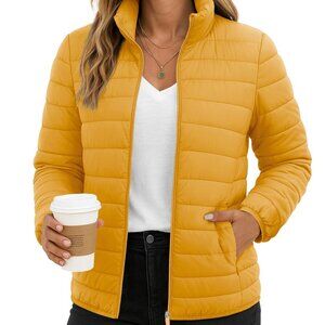 Quilted Puffer Jacket Lightweight Packable Winter Coat Stand Collar Chic